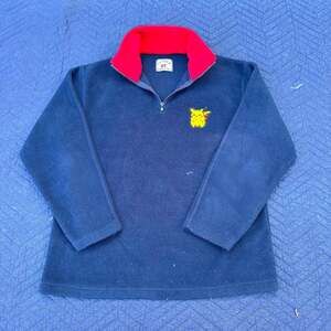 Vtg Pokemon Pikachu Fleece Sweater Cutter Buck 1/4 Zip Navy Blue Red Collar M